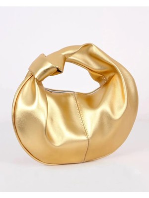 Rivina Altın Kadın Yuvarlak Bağlamalı Kol Çantası – Modern Tasarım El Çantası