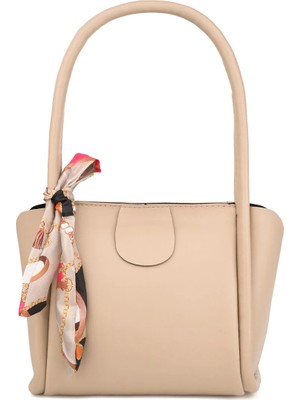 Rivina Moli Kadın Çift Saplı Fular Detaylı Küçük Boy El Kol ve Omuz Çantası Vizon