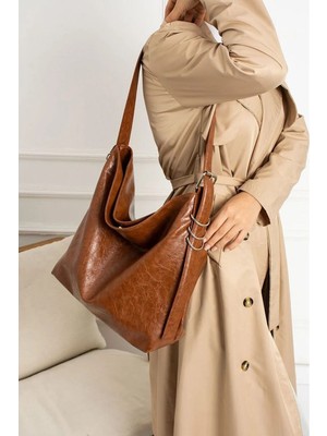 Rivina Kadınhalka Detay Büyük Boy El Kol Omuz Çantası Yumuşak Deri Vintage Model