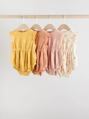 Next Baby Pamuklu Krem Pembe Çiçek Desenli 4'lü Romper Set