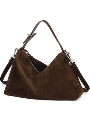 Rivina Narin Kadın Süet Kilit Detaylı El Omuz ve Kadın Çanta 30/25 Boy Kahverengi