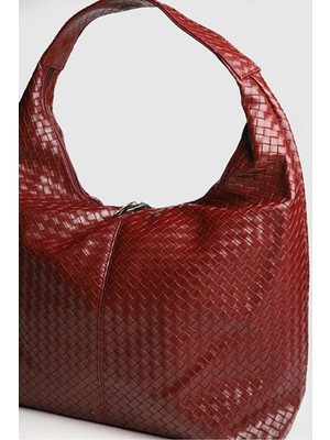 Rivina Kadın Büyük Boy El Kol Omuz ve Tote Çanta - Geniş Hacim Desenli Bordo