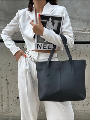 Rivina Soft Touch Büyük Boy Tote Model Kadın El Kol ve Omuz Çantası Siyah