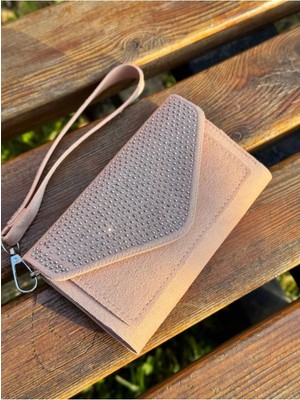 Rivina Kadın Zarf Model Taş Işlemeli Süet Kadın Cüzdan - Askılı