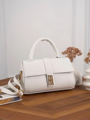 Rivina Lior Kadın Mini Kilit Detaylı Çapraz Askılı El ve Omuz Çantası Beyaz
