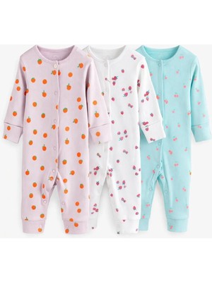 Next Baby Pamuklu Lila Baskılı 3'lü Tulum Set
