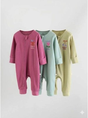 Next Baby Mor Yeşil Ayaksız 3'lü Tulum Set