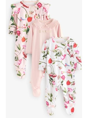Next Baby Pamuklu Baker Çiçek Desenli 3'lü Tulum Set