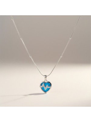 Valmont Accessories Kalp Atışı Detaylı Mavi Taşlı 40+5 cm Ayarlanabilir Çelik Kadın Kolye