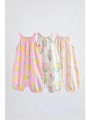 Next Baby Pamuklu Pembe Limon Desenli 3'lü Romper Set