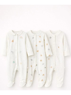 Next Baby Pamuklu Beyaz Animal 3'lü Tulum Set