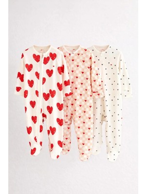Next Baby Pamuklu Kalp Desenli 3'lü Tulum Set