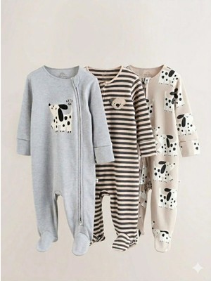 Next Baby Pamuklu Köpek Desenli 3'lü Tulum Set