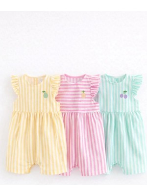 Next Baby Pamuklu Pembe Sarı Yeşil Baskılı 3'lü Tulum Set