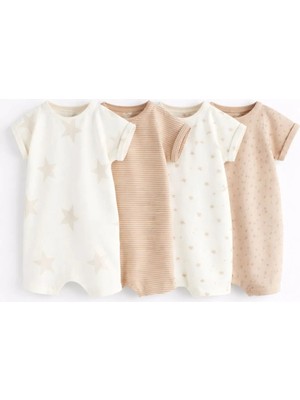 Next Baby Pamuklu Krem Baskılı 4'lü Romper Set