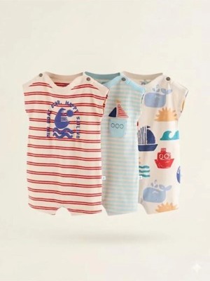 Next Baby Pamuklu Baskılı 3'lü Romper Set