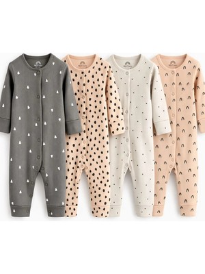 Next Baby Pamuklu Krem Kahve Ayaksız 4'lü Tulum Set