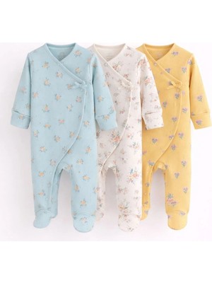 Next Baby Pamuklu Yeşil Çiçek Desenli 3'lü Tulum Set