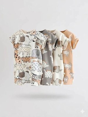 Next Baby Pamuklu Animal Desenli 4'lü Romper Set