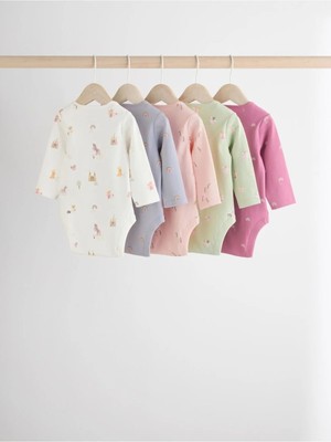 Next Baby % 100 Pamuklu Pembe Krem Baskılı Uuzn Kollu 5'li Body Zıbın Set