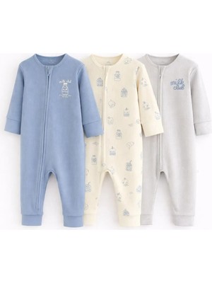 Next Baby Pamuklu Mavi Ayaksız 3'lü Tulum Set