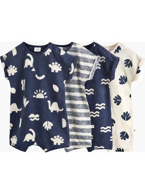 Next Baby Pamuklu Lacivert Baskılı 4'lü Romper Set