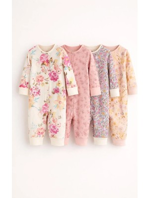 Next Baby Pamuklu Turuncu Baskılı Ayaksız 4'lü Tulum Set