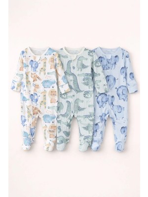 Next Baby Pamuklu Mavi Safari 3'lü Tulum Set