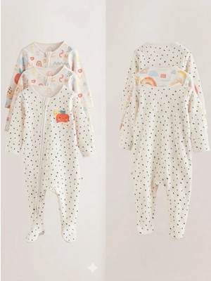 Next Baby Pamuklu Gökkuşağı Desenli 3'lü Tulum Set