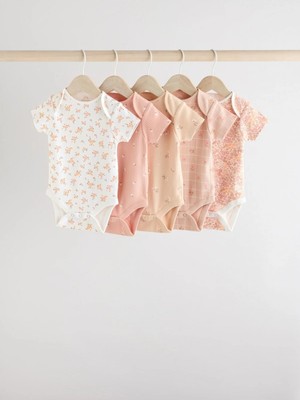 Next Baby Pamuklu Pembe Çiçek Desenli Kısa Kollu 5'li Body Zıbın Set