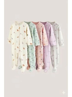 Next Baby Pamuklu Krem Hayvan Baskılı 5'li Tulum Set
