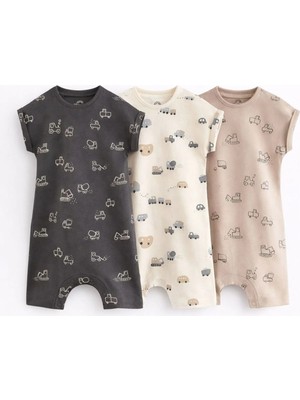 Next Baby Pamuklu Siyah Beyaz Baskılı 3'lü Romper Set