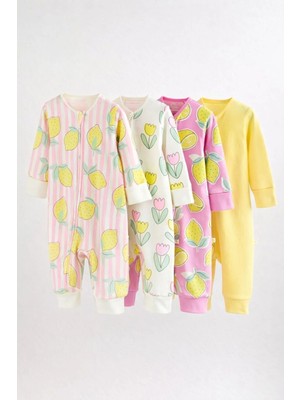 Next Baby Pamuklu Limon Desenli 4'lü Tulum Set