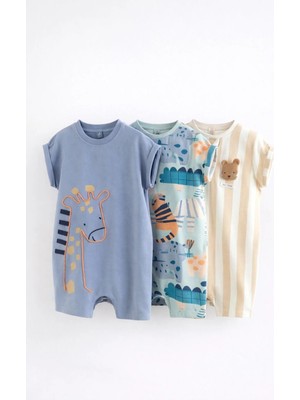 Next Baby Pamuklu Mavi Animal 3'lü Romper