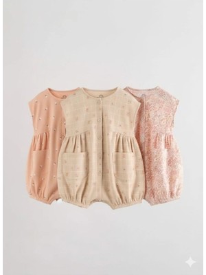 Next Baby Pamuklu Çiçek Desenli 3'lü Romper Set