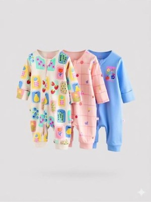 Next Baby Pamuklu Çiçek Desenli 3'lü Tulum Set