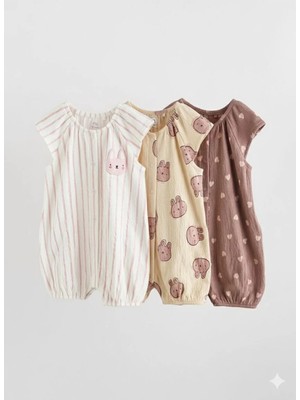 Next Baby Pamuklu Krem Mocha 3'lü Romper Set
