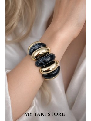 Gold Siyah Elastik Bileklil