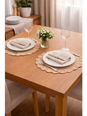 Livadesign7 2'li El Örgüsü Bohem Hasır Supla Tabak Altlığı - Kağıt Ip - Amerikan Servis