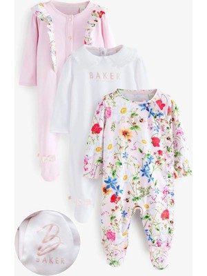 Next Baby Pamuklu Baker Çiçek Desenli 3'lü Tulum Set