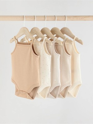 Next Baby Pamuklu Ip Askılı Ekru Krem Çiçek Desenli 5'li Body Zıbın Set