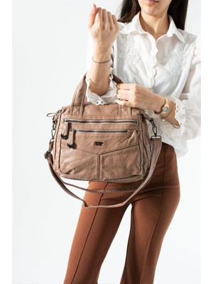 Baginn Vegan Deri Kadın Omuz Çantası Retro Y.s.deri Çok Cepli Çapraz Askılı Kol Çantası 28*24 cm