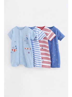 Next Baby Pamuklu Mavi Deniz Temalı 4'lü Romper Set