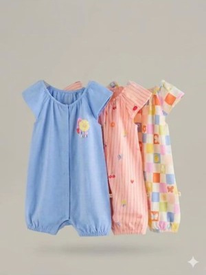 Next Baby Pamuklu Çiçek Desenli 3'lü Romper Set