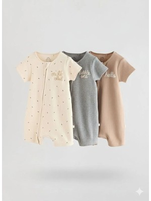 Next Baby Pamuklu Kahve 3'lü Romper Set