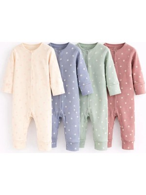 Next Baby Pamuklu Krem Puantiye Desenli 4'lü Tulum Set