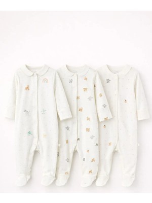 Next Baby Pamuklu Beyaz Animal 3'lü Tulum Set
