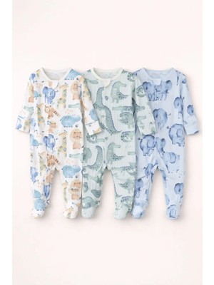 Next Baby Pamuklu Mavi Safari 3'lü Tulum Set