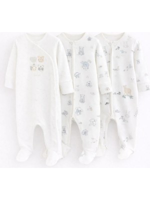 Next Baby Pamuklu Beyaz Animal 3'lü Tulum Set