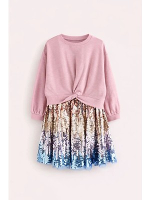 Next Baby Pamuklu Pembe Uzun Kollu Payetli Elbise
